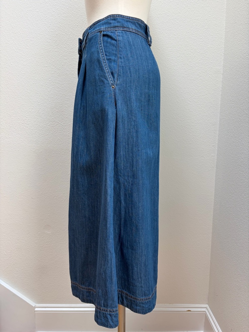 Sezane Clarine Midi Skirt Denim Button Front A Line Cotton Blue Size Small 36 - Picture 7 of 11